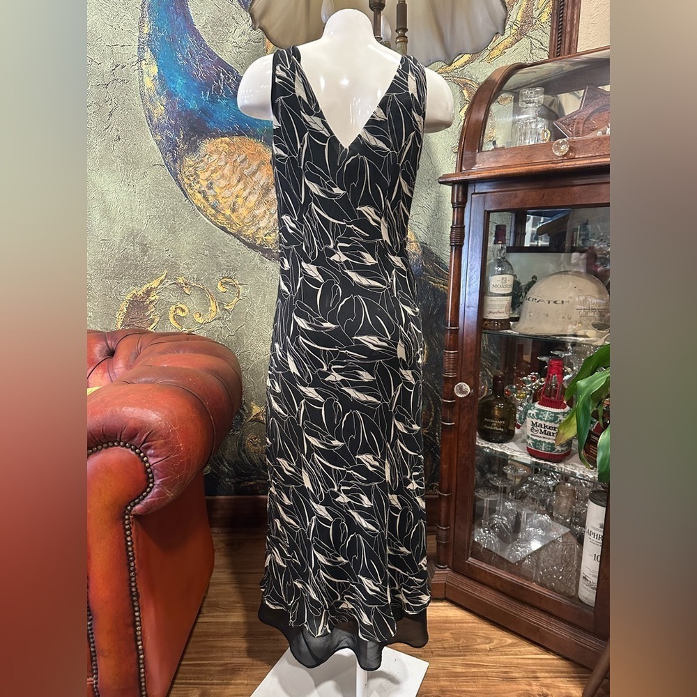 ICE 100% Silk Maxi Dress Vintage 90s Y2K Floral Leaf Print Chiffon Hem Glam 12 - Picture 5 of 7